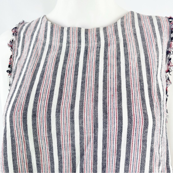 Bella Dahl White, Red & BLue Striped Sleeveless Boxy Crop Top Size M Linen - Picture 2 of 8